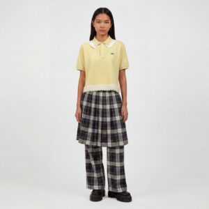 top lacoste jaune upcyclé par Aliona Sama avec col claudine inversé