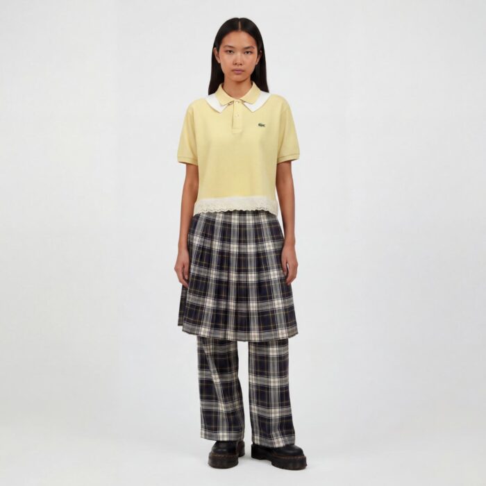 top lacoste jaune upcyclé par Aliona Sama avec col claudine inversé