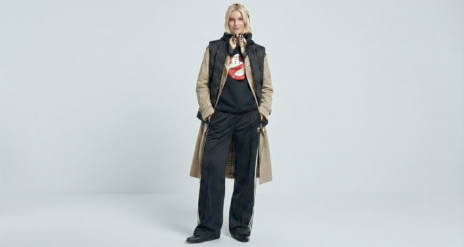 Superposition gilet matelassé sans manches noir sur un beau trench fluide