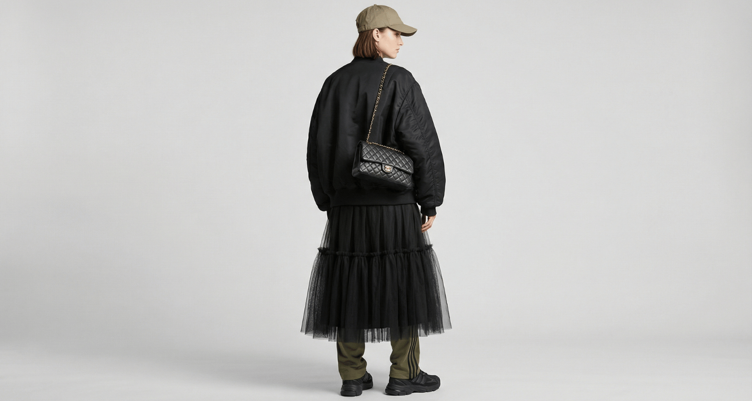 Layering de robe t-shirt portée sur un pantalon large