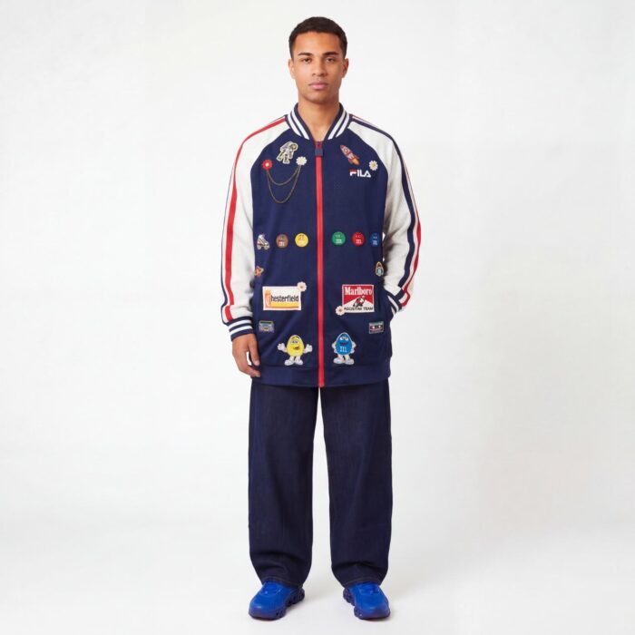 Veste Fila et M&M'S upcyclée streetwear 90's par Aliona Sama créatrice basée à Paris